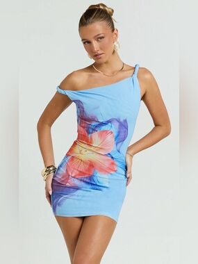 showpo orange one shoulder dress Brailey Mini Dress - One Shoulder Wrap Front Dress in Orange Jacquard